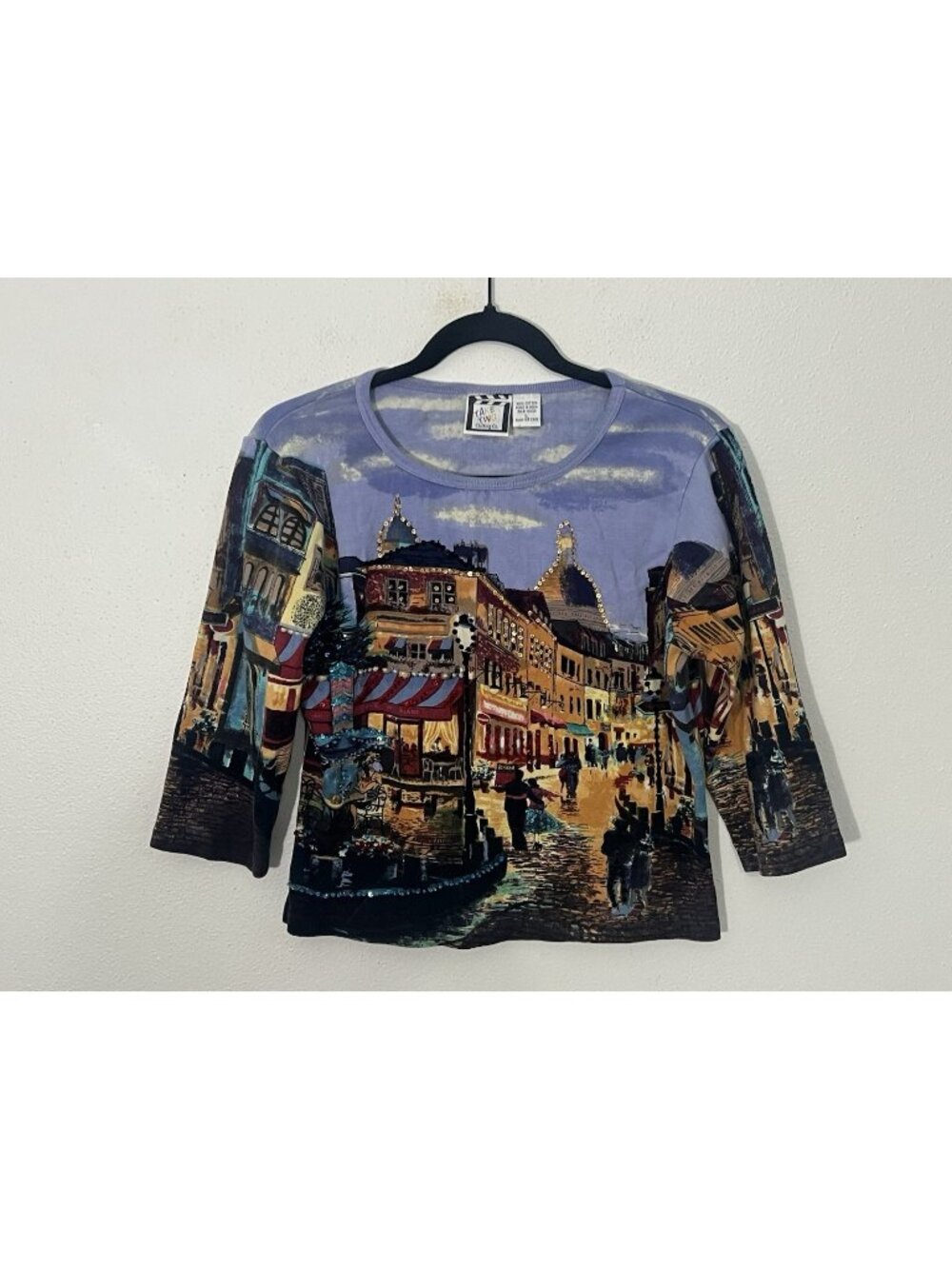 Take Two Vintage Top Embellished European Street Scene Size Large
